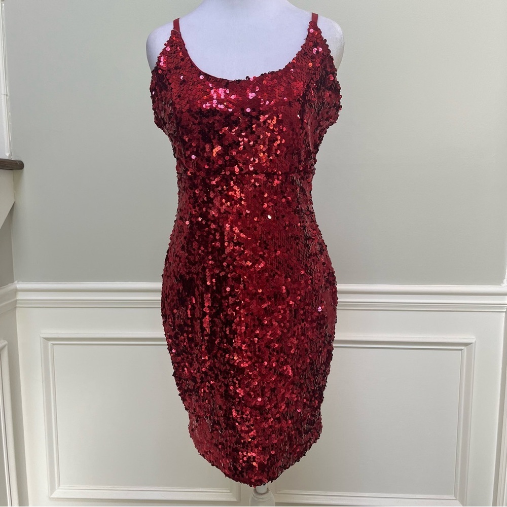 Mind Code Sequin Red Mini Dress M